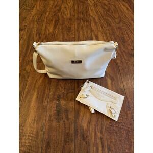 BCBG Paris Women’s White Gold Hardware Shoulder Bag & Matching Wallet Wristlet